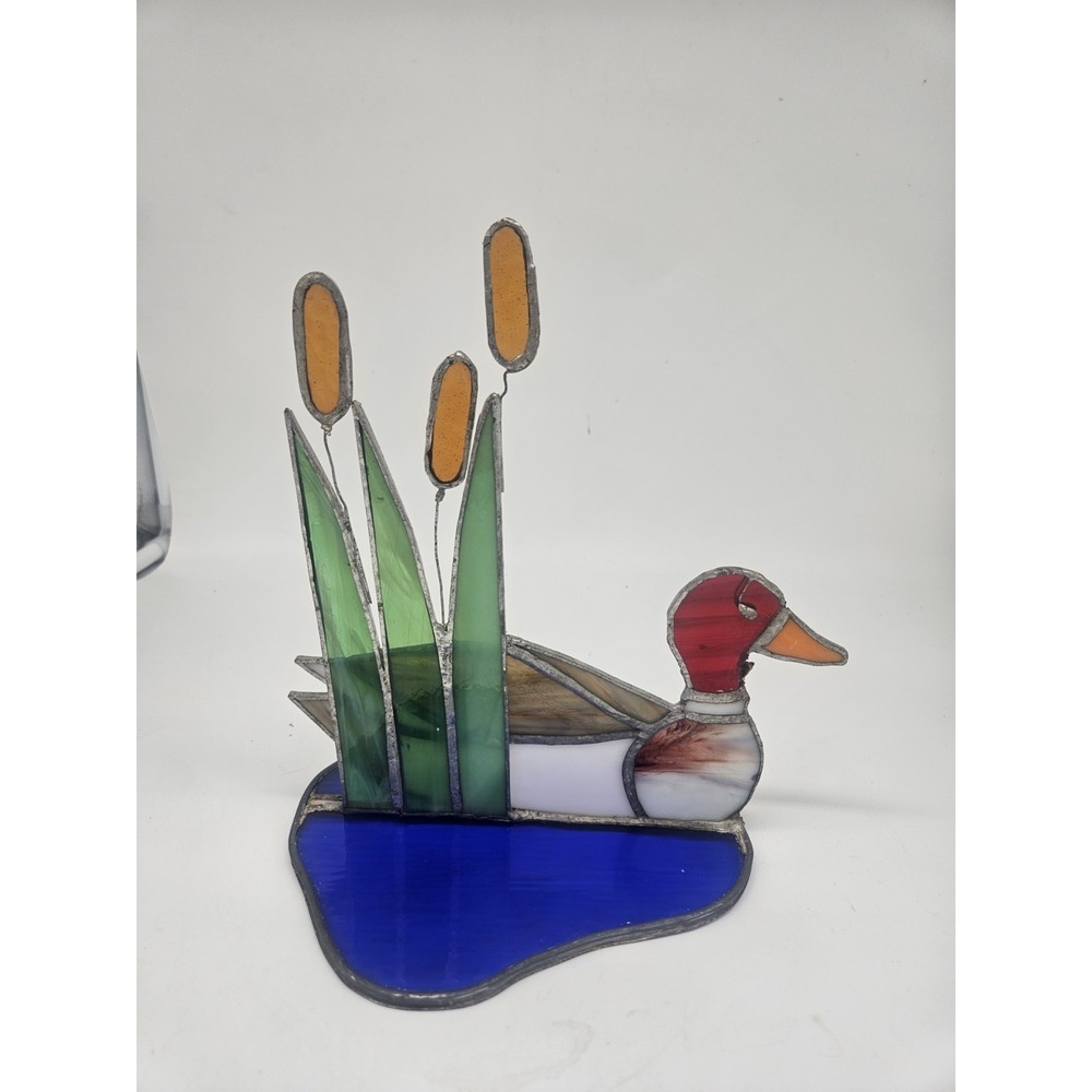 Vintage Suncatcher Mallard Duck Stained Glass Free Standing Window Decor